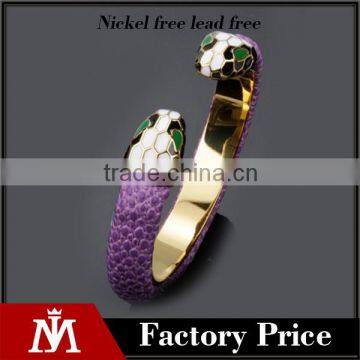 2016 Summer latest luxury snake jewelry high polishing gold stainless steel leather cuff bangle