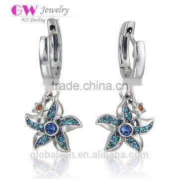 925 Silver Top Design Blue Starfish Clip On Earrings Jewelry