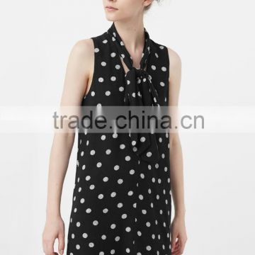 Chiffon Polka dots printing women dress , Neck Tie UP girls dress names with pictures