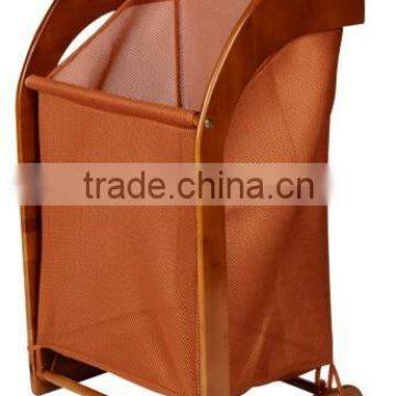 Chinese 100% household bamboo laundry storage basket with mesh liner