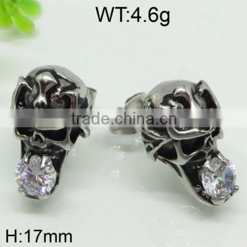 Fashion style stainless steel skull earring in silver color