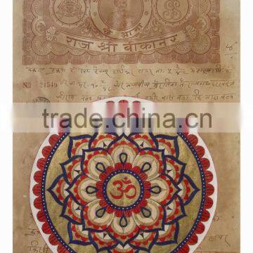 Hand Painted Hindu god Folk Art Gallery AUM Antique Vintage Court Stamp Yaga Vedic Mandala Indian Miniature Painting