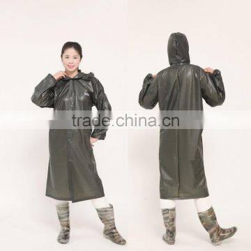 durable OEM dark grey plastic hooded lady fancy long rain coat