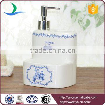 Bathroom Accessories Blue Square Floral Ceramic Foam Hand Soap Dispenser photo-2