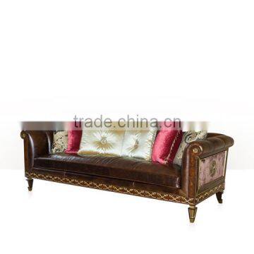Vintage Royal Style Castle Sofa Luxury Button Tufted Leather Sofa Set Imperial Noble Wood Carved Living Room Sofa Set
