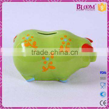 Handmade Craft Green Pig Shape Ceramic Piggy Bank photo-4