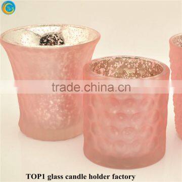 Embossed design Wonderful Fuchsia Pink Vintage Glass Candle Holder