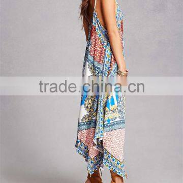 Top Sell Wholesale Cheap V-cut Neck and Back Handkerchief Maxi Dress photo-2