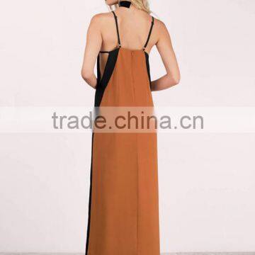 Woman Spaghetti Strap V Neck Chiffon Long Maxi Dress photo-3