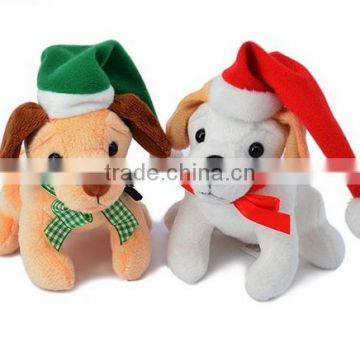 Cheap small decoration christmas plush dog singing christmas dog