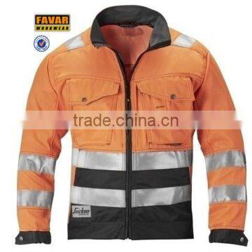 Mens polyester cotton hi vis reflective traffic safety jacket with reflector