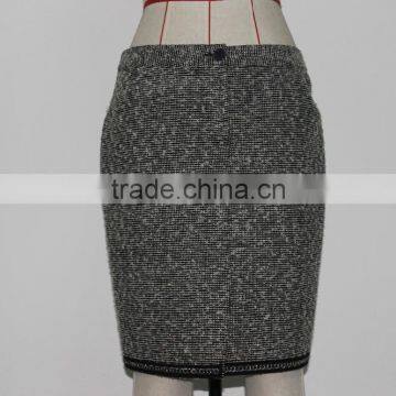 Wholesale Winter Office Wear Elegant Mature Tight Ladies Classic Tweed Pencil Skirt photo-3