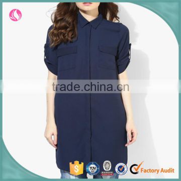 Woman Longline Latest Dress Shirt Design Blank Wholesale Dress Shirts