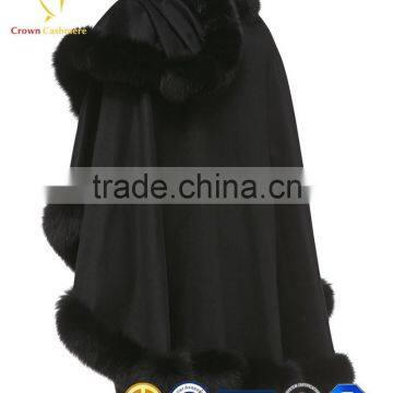 Ladies New Style Winter Wholesale Cashmere Poncho With Rabbit Fur Poncho