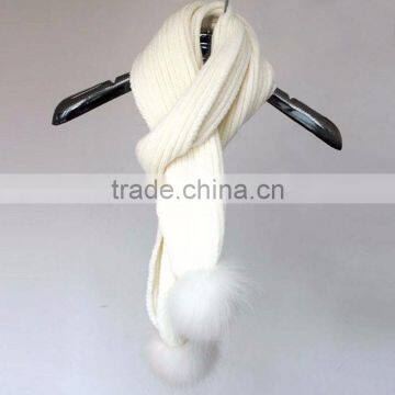 Myfur Baby Pink Striped Pattern Wool Crochet Scarf With Removable Raccoon Fur Balls photo-4