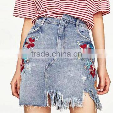 Runwaylover 131 Ladies 2017 Fashion High Waist Embroidery Denim Skirt