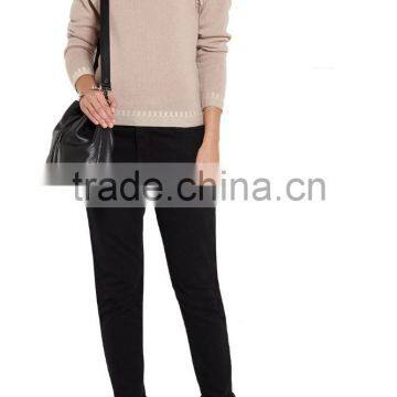 Antique-Rose 100% Cashmere Loose Crew Neck Women Chinese Sweater With Inverted Triangle Stiching on Back photo-4