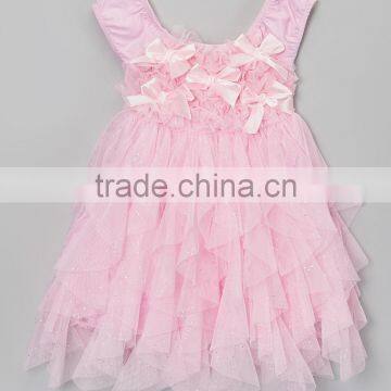 New Summer Pink Girl Dress With Bow Sparkle Fancy Sleeveless Dress For Child Cute Kids Clothes G-NP-GD905-282