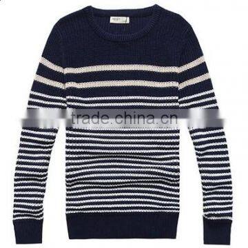 The long sleeve dark blue/white stripes design knitting pullover casual men knitted sweater