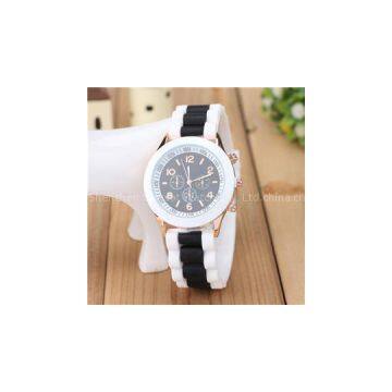 Two Colors Band Japan Quartz Movement Silicone Sports Watch