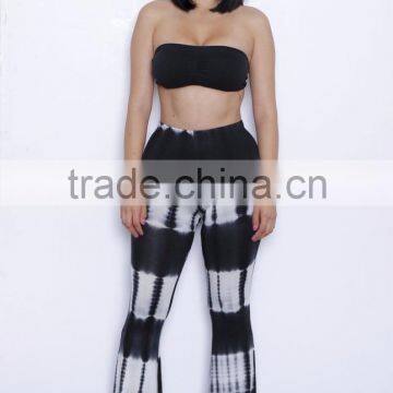 women fancy bell bottomed pants and top set /19 color xayn tie dye wide legging flare trousers and top two piece set