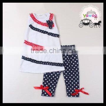 2016 yawoo wholesale boutique red and navy blue polka dots 4th of july outfits children clothing for independence day