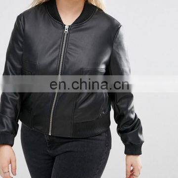 black faux leather look fat women bomber jacket Plus size women clothing jacket