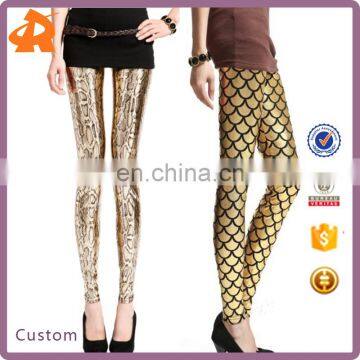 2017 golden fish and snake skin print fitness leggings for evening club sexy fashion women