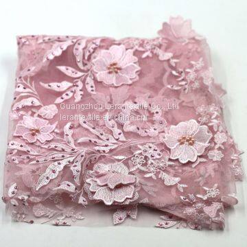 Dot Com Pink Pearls Tulle Lace Fabrics 3d Flowers Embroidery Designs African French Lace photo-2