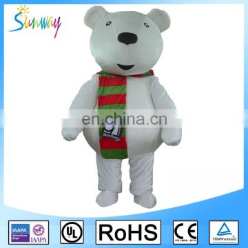 Custom Lovely Adult Fur White Teddy Bear Animal Mascot Costumes For Holiday or Party Advertising