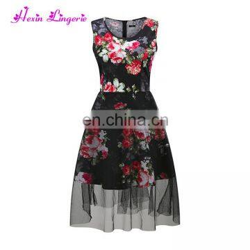 Hot Sale peony floral summer black lace retro vintage clothing women fancy dress