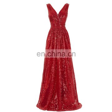 Kate Kasin Sleeveless V-Neck Red Shining Sequined Long Prom Dress KK000199-5