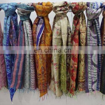 Indian Silk Patchwork Kantha Reversible Scarf Designer Shawl