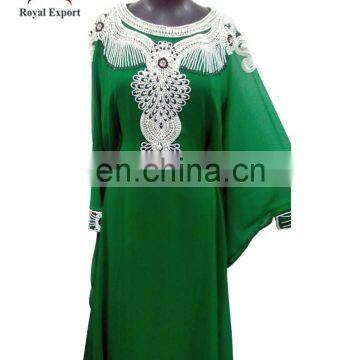 Real Sample handmade round-neck Beaded Crysal Sexy Green Evening Dresses Indian Beaded Kaftan