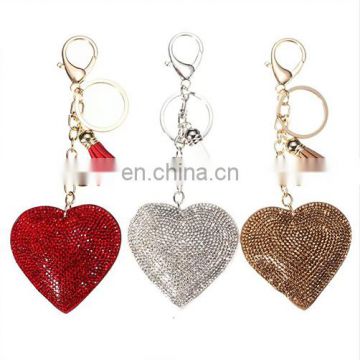 Romantic Dazzling Rhinestone Love Heart Charm Pendant Fringe Keychain Keyring