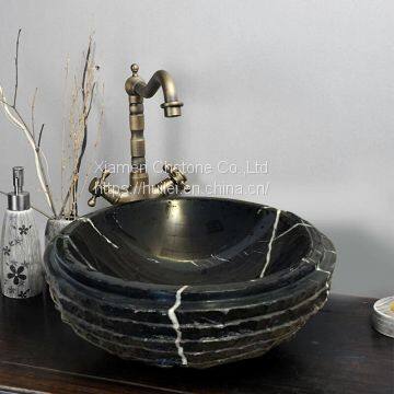 China Black Marble Sinks,Black Marqunia Marble Round Sinks, Marble Basins