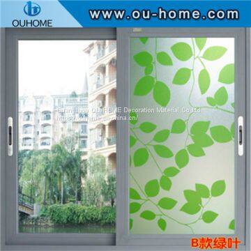 BT847 Stained Green Leaves Glass Privacy Window Film photo-2