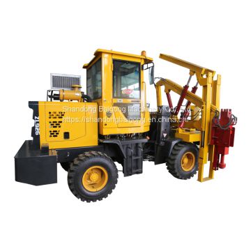 Loader guardrail pile driver