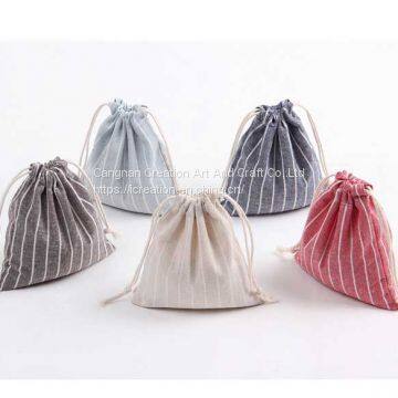 Stripe Cotton Linen Drawstring Candy Storage Bag Eco Gift Pouch