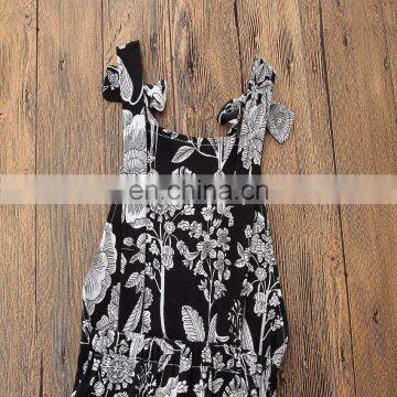INS Girl Black Jumpsuit Baby Girl Flower Print Romper Summer Sleeveless Outwear photo-5