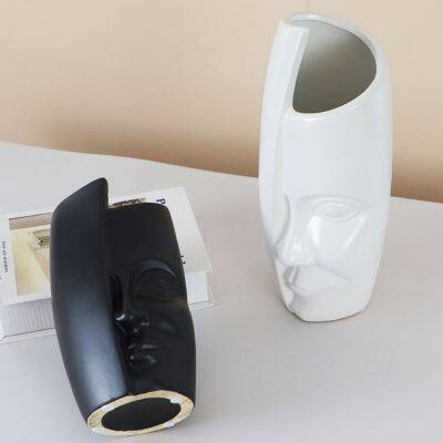 Creativity Matte White Black Face Ceramic Vase Decor Decoration, Flower Arrangement photo-4