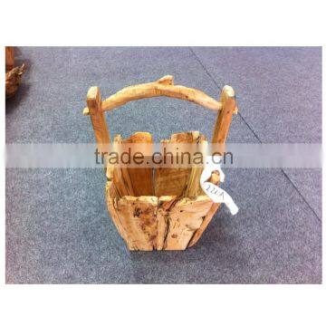 decorative natural wood basket with handle