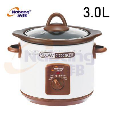 3.0L Multi Function Electric Slow Cooker with Ceramic inner Pot & plastic lid handle