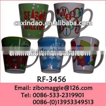 Personalized V Shape Christmas Print Ceramic Travel Tea Mug with Wholesale Price