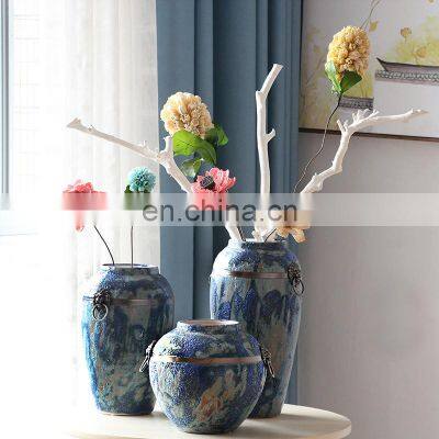 Coated blue bubble 3pcs a set table ceramic jingdezhen porcelain flower vase for sale