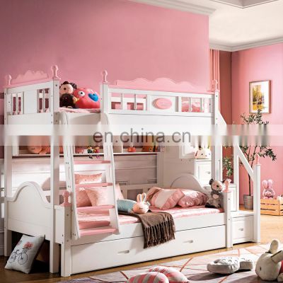 CBM kids bedroom furniture girls Pink Modern design solid bunk bed wood with storage children bunk bed