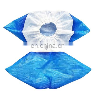 Disposable film coated white blue shoecovers PP+PE waterproof shoecovers manufacture direct sale