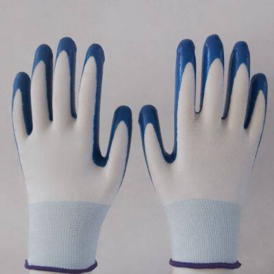 13 Gauge White Polyester Knitted Blue Nitrile Palm Coated Safety Work Gloves for Workers photo-3