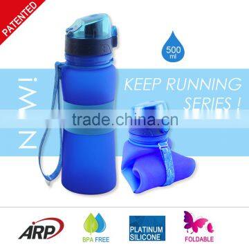 New Products 500ml/16oz Collapsible, Rollable Silicone Water Bottle with Lid, Platinum Silicone Sports Bottle BPA Free, LFGB                        
                                                Quality Choice