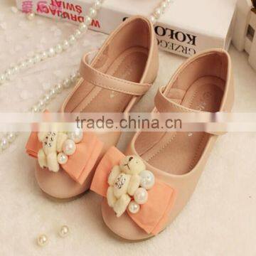 2015 Wholesale Boutique Shoes Girls Princess Shoes Little Bear Bow Pearl Kids Girls Shoes
